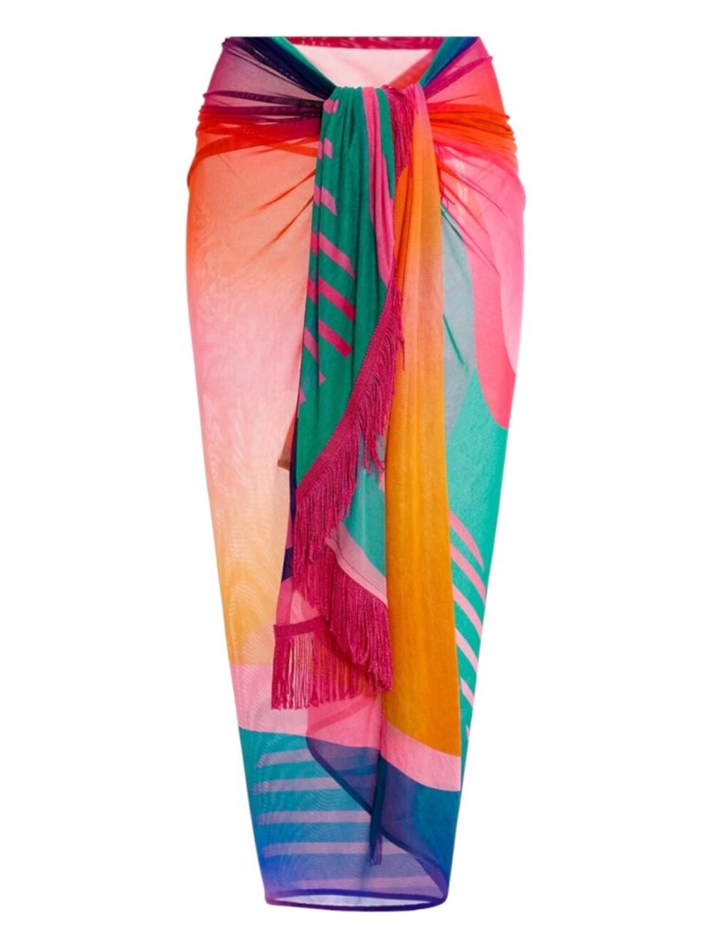 Agua Bendita Multicolor Sheer Sarong with fringe NWT